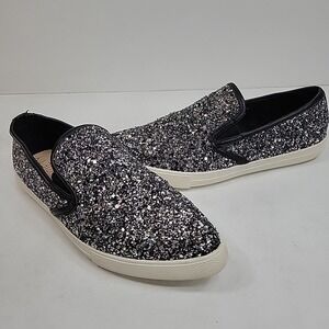 Sole Society Silver Glitter Pointed Toe Loafers Size 6.5 Slip On Flats